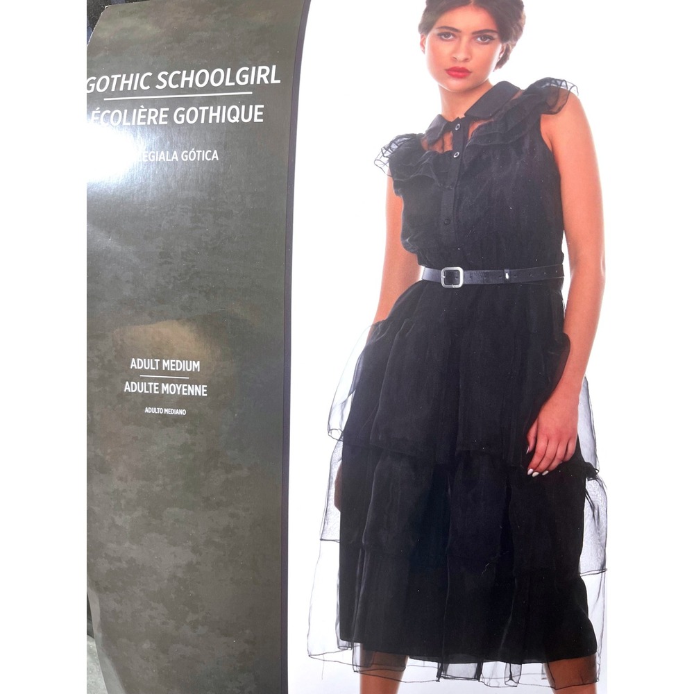 NWT Womens Gothic Schoolgirl Costume Medium 6-8 Black Dress Belt Halloween